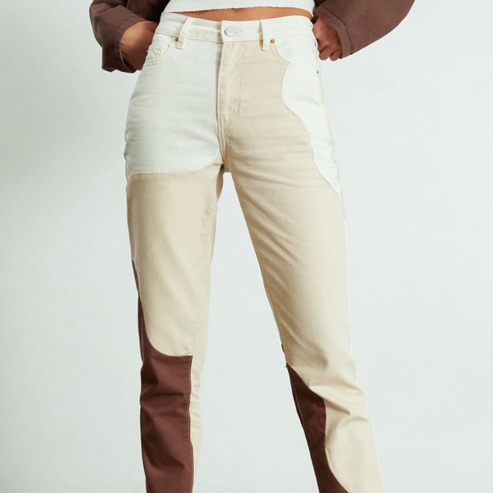 Pacsun Hi Rise Tan Cream Brown Color Patch Tapered Mom Jeans Women's Size 27 NWT